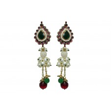 Fashion Traditional Bridal Indian Long Earrings Gold Plated With Crystal & Pearl